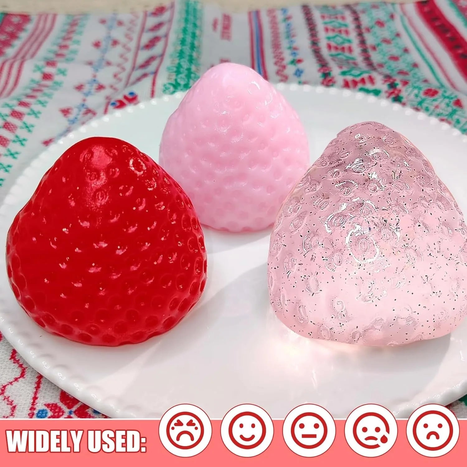 Strawberry Squishy Stress Toys Set | 3PCS Soft TPR Squeeze Fidget