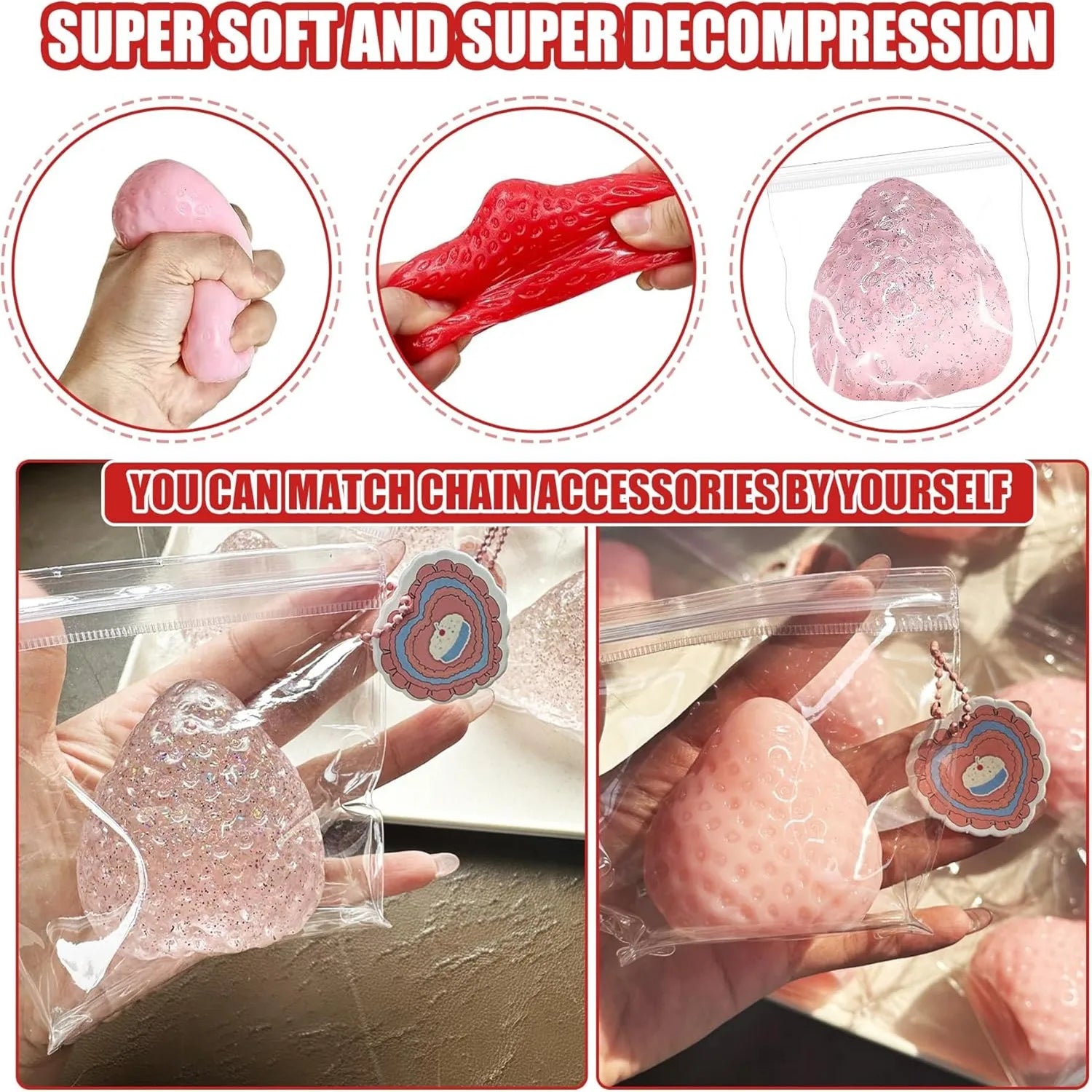 Strawberry Squishy Stress Toys Set | 3PCS Soft TPR Squeeze Fidget